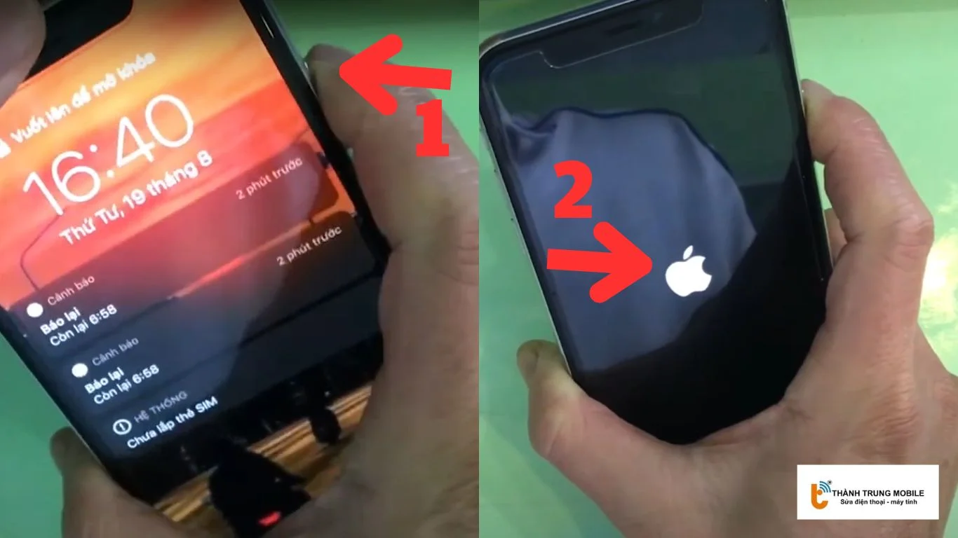 Ấn và giữ nút nguồn cho đến khi logo của Apple xuất hiện