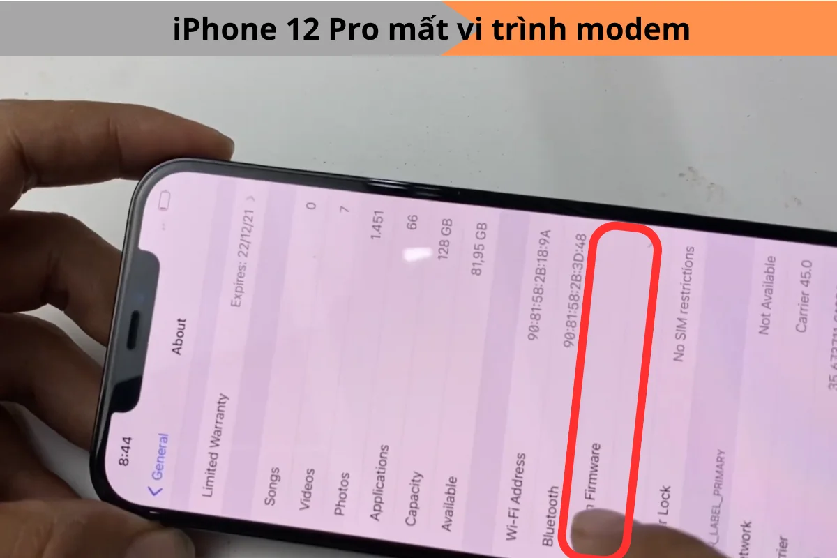 iPhone 12 Pro mất vi trình modem