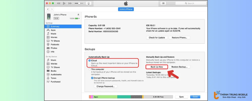 Back Up iCloud trên iPhone cũ