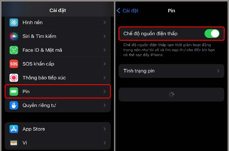 Bật chế độ nguồn điện thấp khi sạc