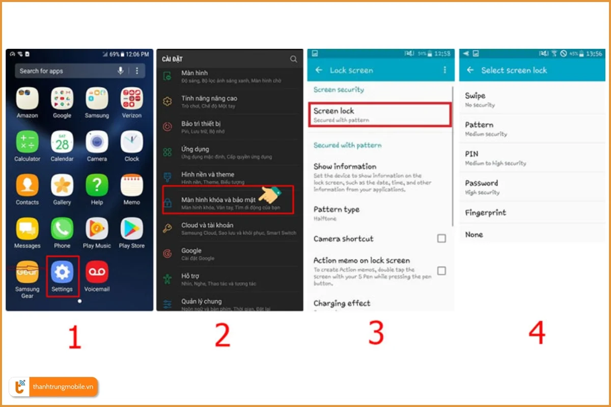 Các bước cài đặt khóa màn hình Samsung