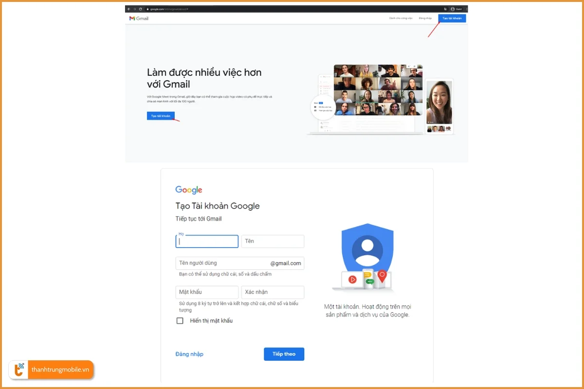 Các bước tạo tài khoản Google Mail