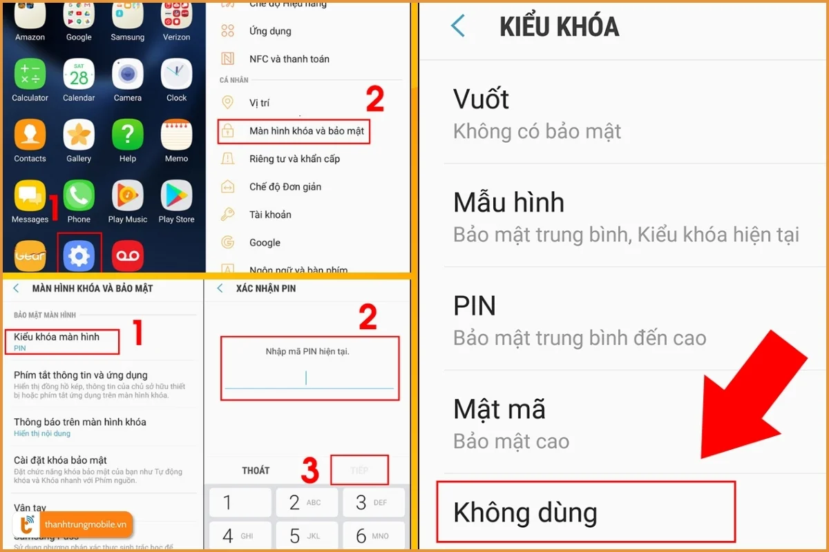 Cách bỏ khoá màn hình Samsung trong Cài đặt