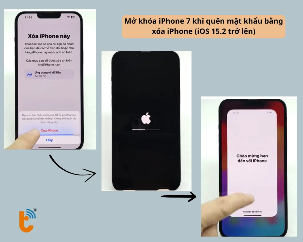 Mở khóa iPhone 7 khi quên mật khẩu bằng xóa iPhone