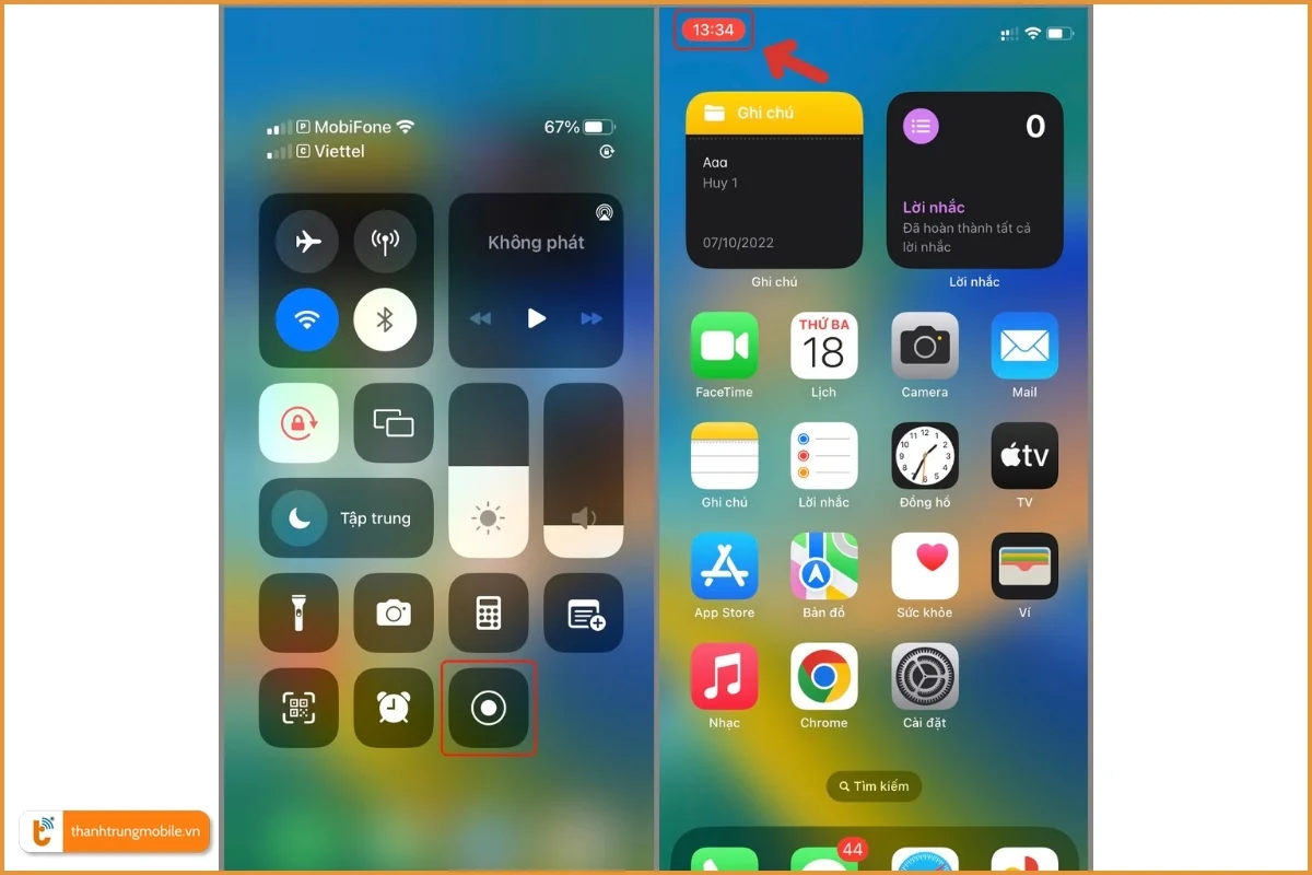 Cách quay màn hình iPhone 14 từ Trung Tâm điều khiển