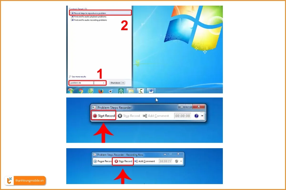 Cách quay màn hình máy tính Win 7 bằng công cụ Problem Steps Recorder