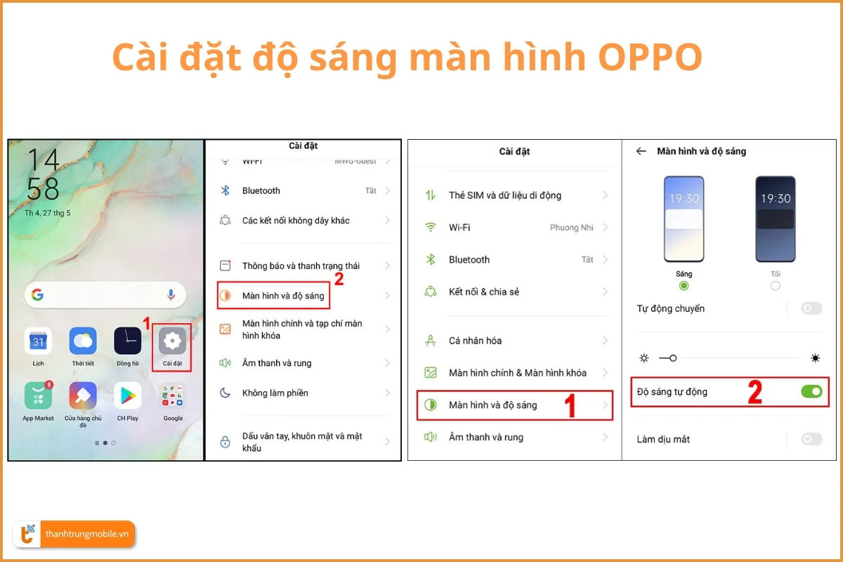 Cài đặt độ sáng màn hình điện thoại OPPO