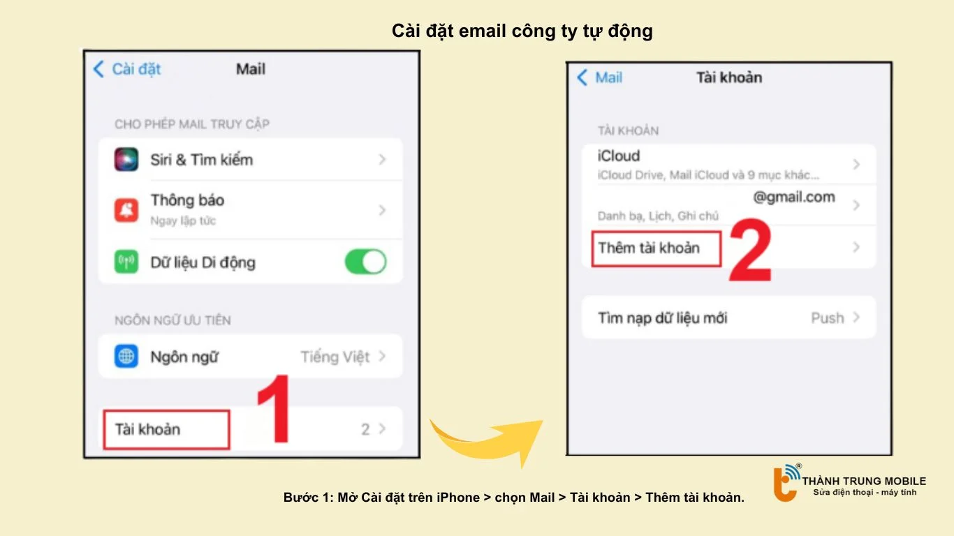 Cài đặt email công ty tự động - Bước 1 (thêm Tài khoản)