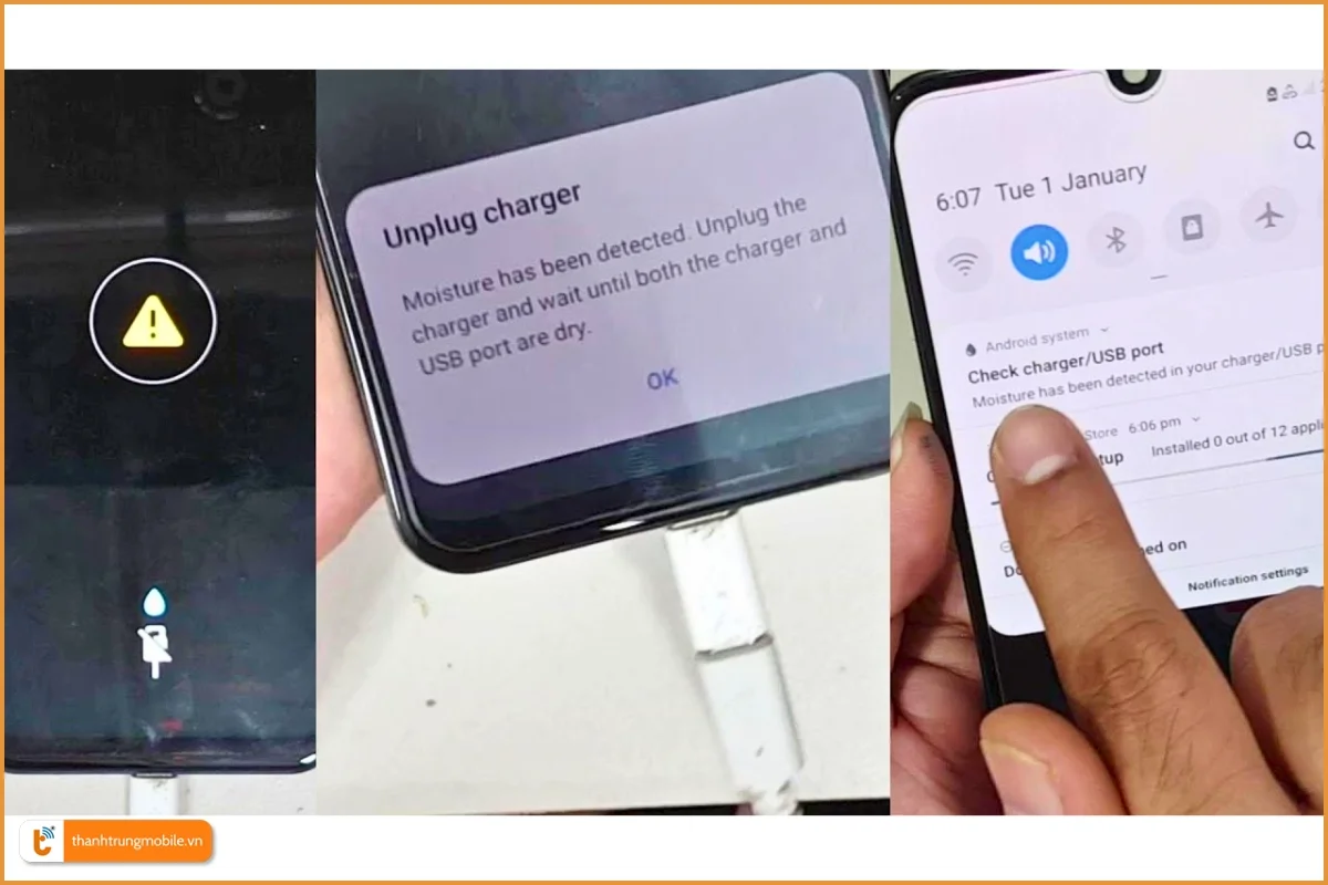Cảnh báo “Phát hiện độ ẩm trong cổng sạc” trên điện thoại Samsung