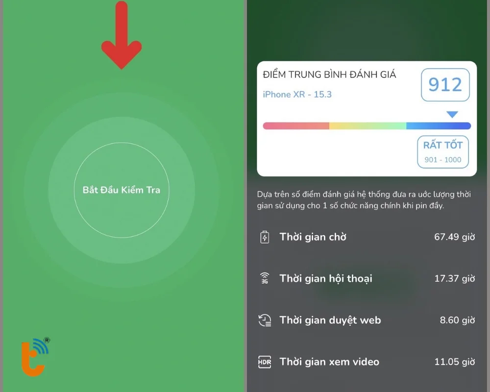 Chọn Bắt đầu kiểm tra để test pin