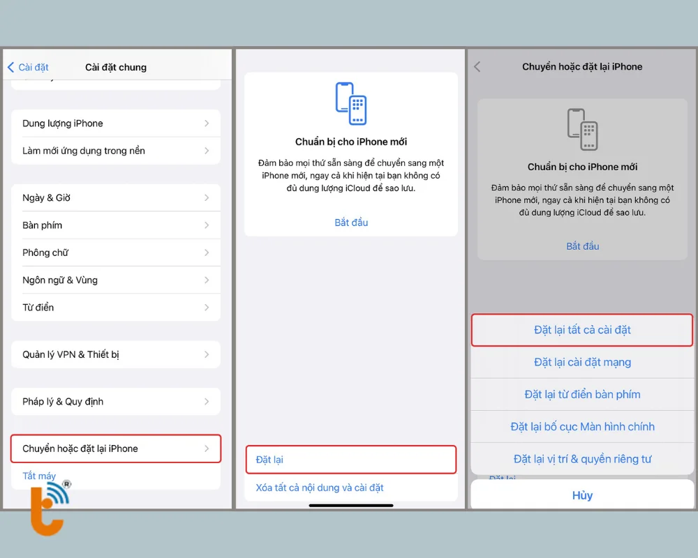 Chọn Đặt lại để không xóa dữ liệu bên trong máy