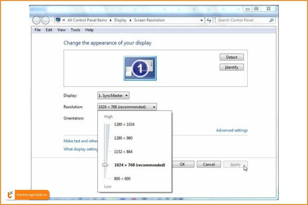 Chọn độ phân giải phù hợp khi quay màn hình win 7