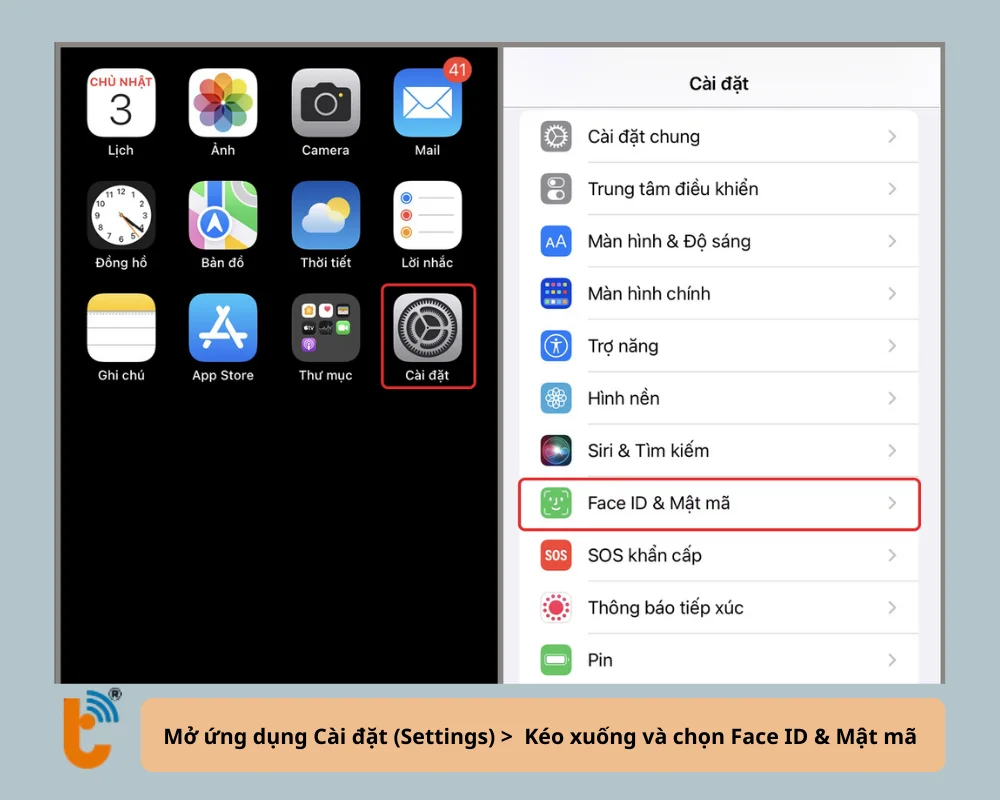 Chọn Face ID & Mật mã