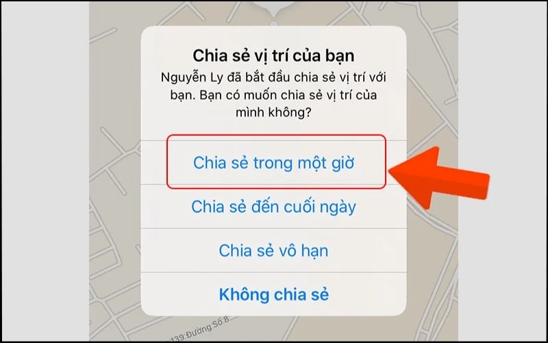 Chọn thời gian chia sẻ vị trí