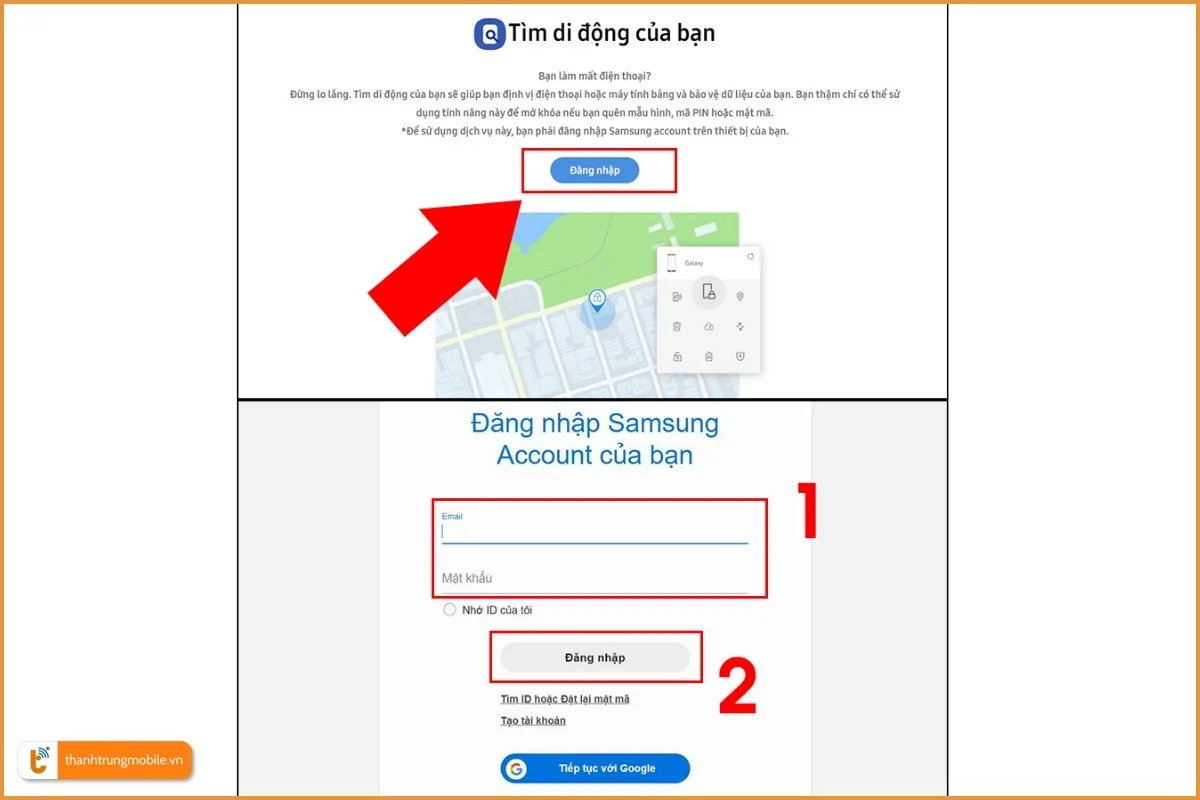 Đăng nhập tài khoản Samsung trên trang web Find My Mobile