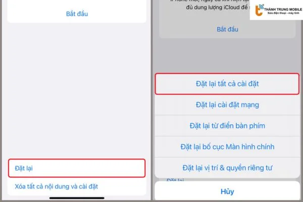 Đặt lại toàn bộ cài đặt trên iPhone