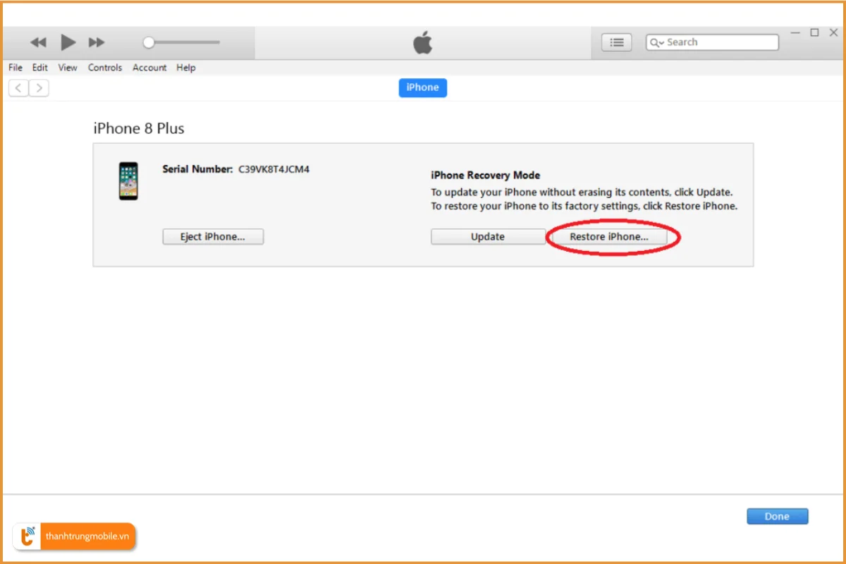Restore iPhone 8 Plus bị sập nguồn