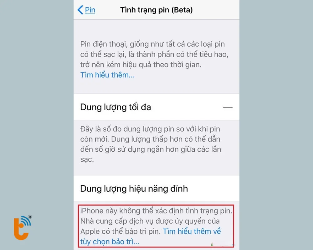 Dấu hiệu pin không chính hãng.