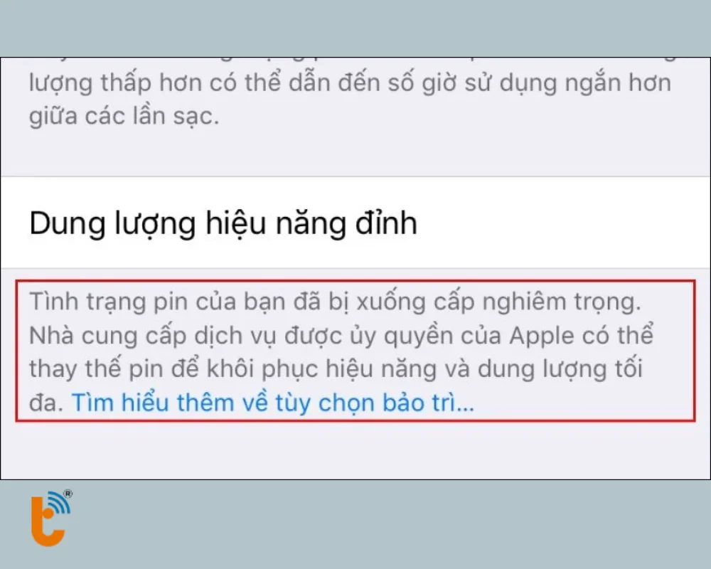 Đây là hình ảnh minh họa về tình trạng pin xuống cấp