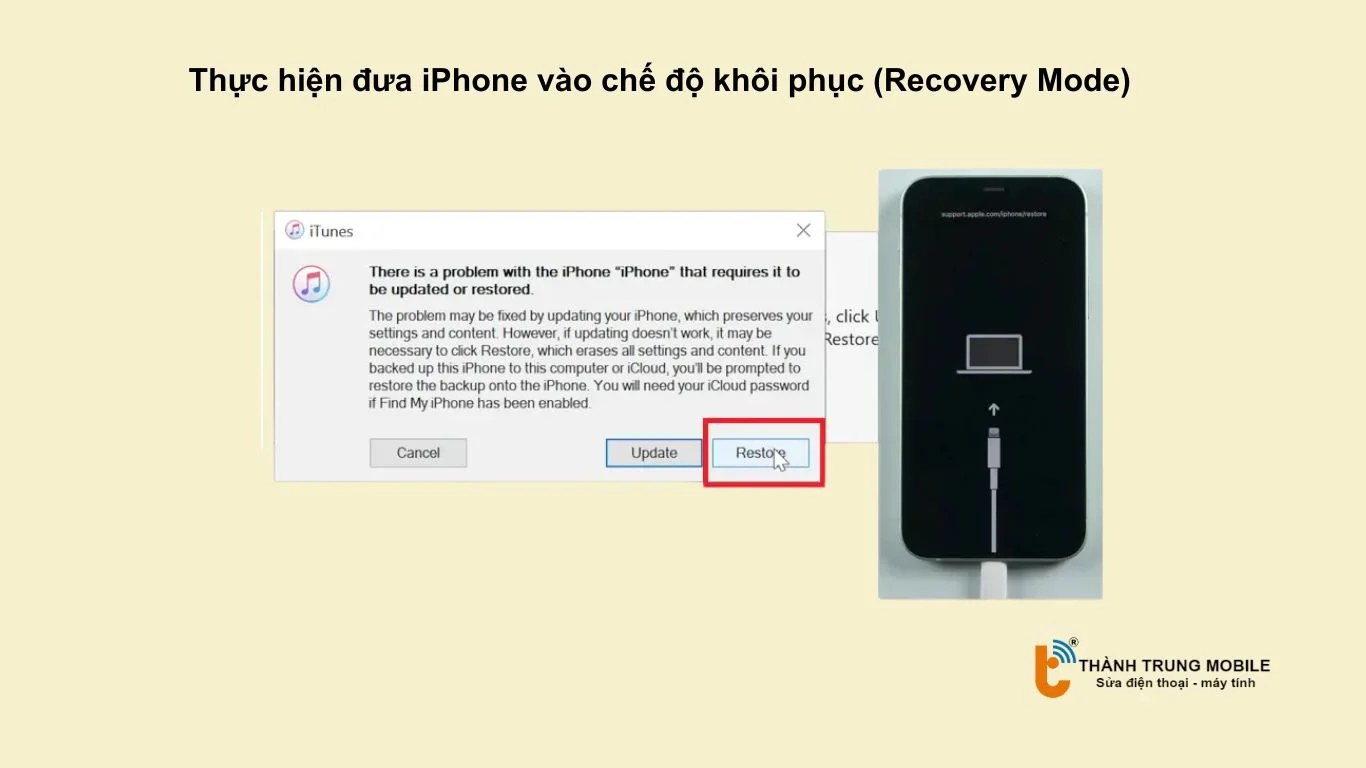 chọn Khôi phục (Restore) để xóa toàn bộ dữ liệu và mật khẩu