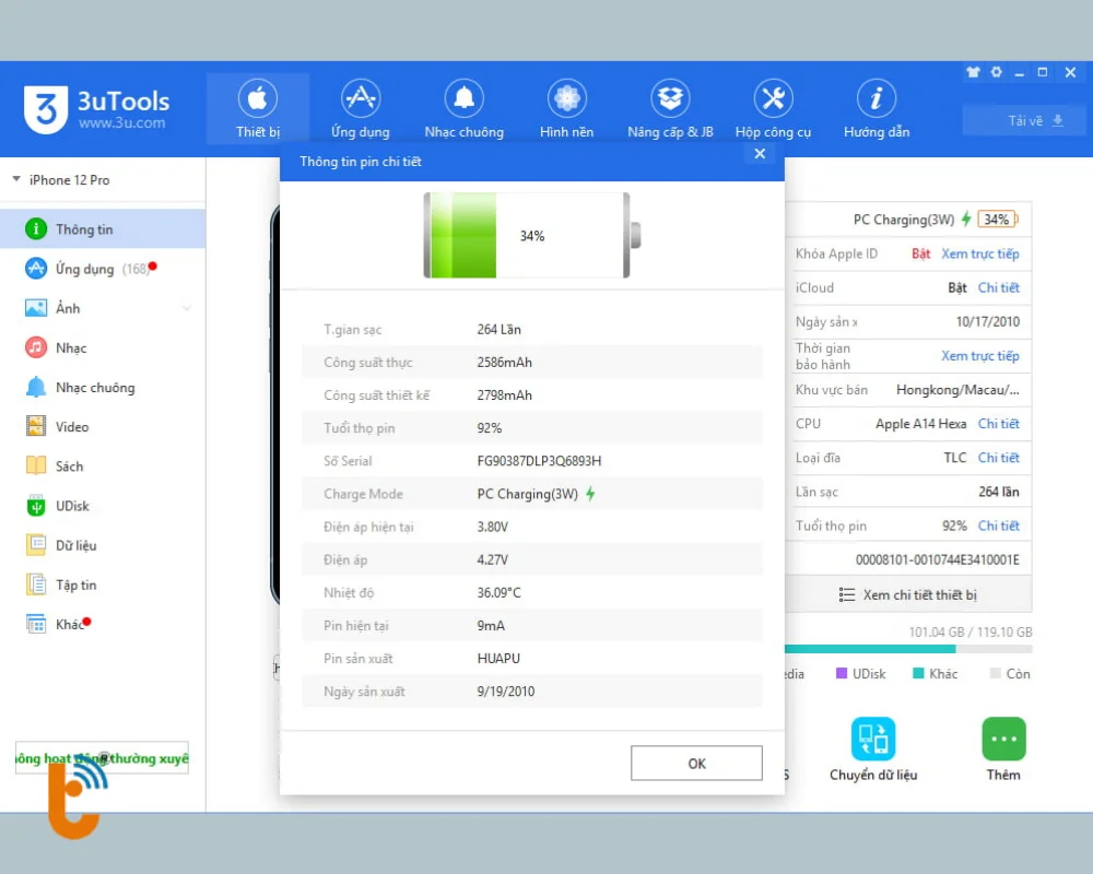 Giao diện sẽ hiện ra thông số máy của bạn