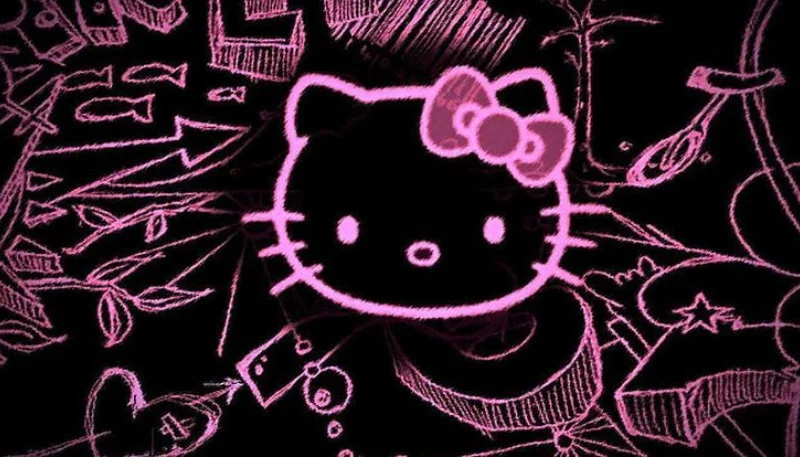 Hình nền Hello Kitty màu hồng nền đen 2