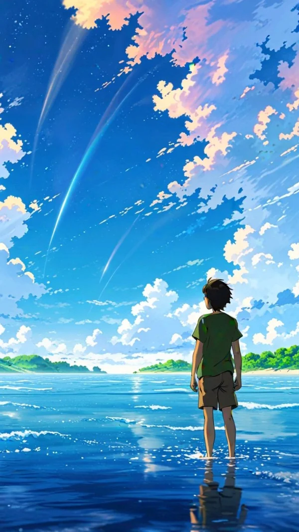 Hình nền màu xanh Anime cho điện thoại 13