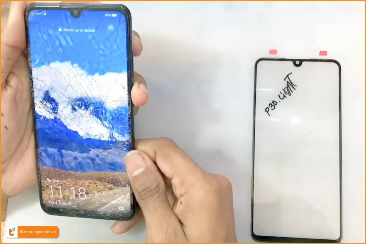 Huawei P30 Lite bể mặt kính