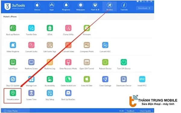 Chọn Toolbox > Virtual Location