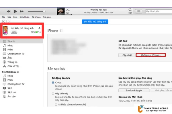 Khôi phục iPhone qua iTunes