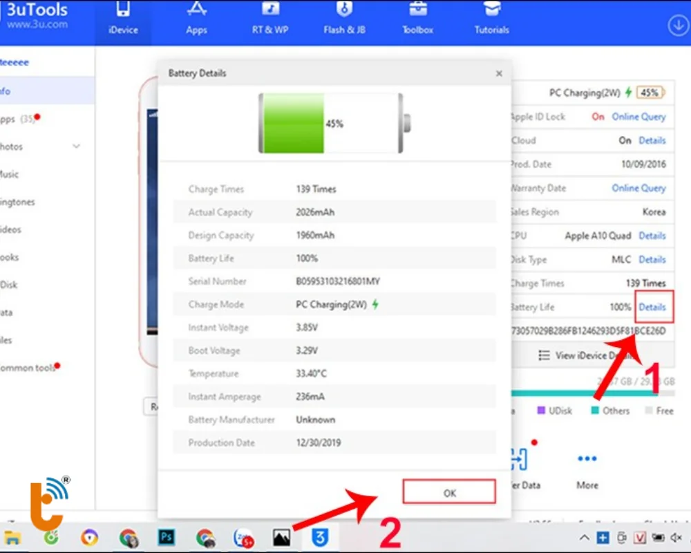 Kiểm tra pin bằng phần mềm 3uTools