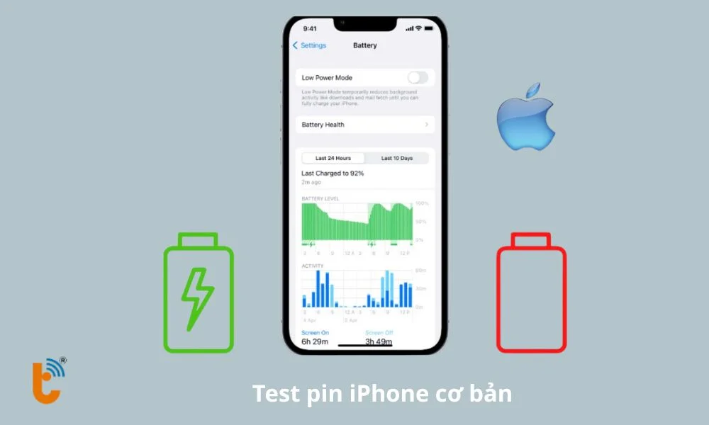 Test pin iPhone trong cài đặt