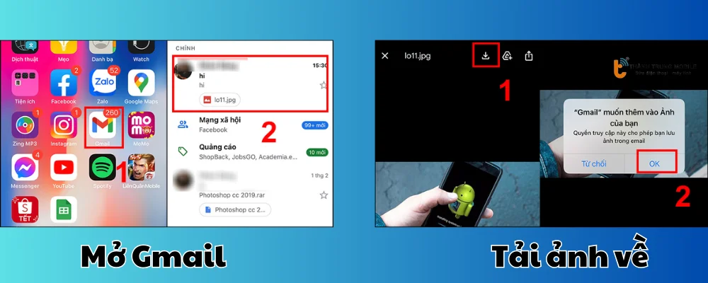 Mở Gmail và tải hình ảnh về trên iPhone