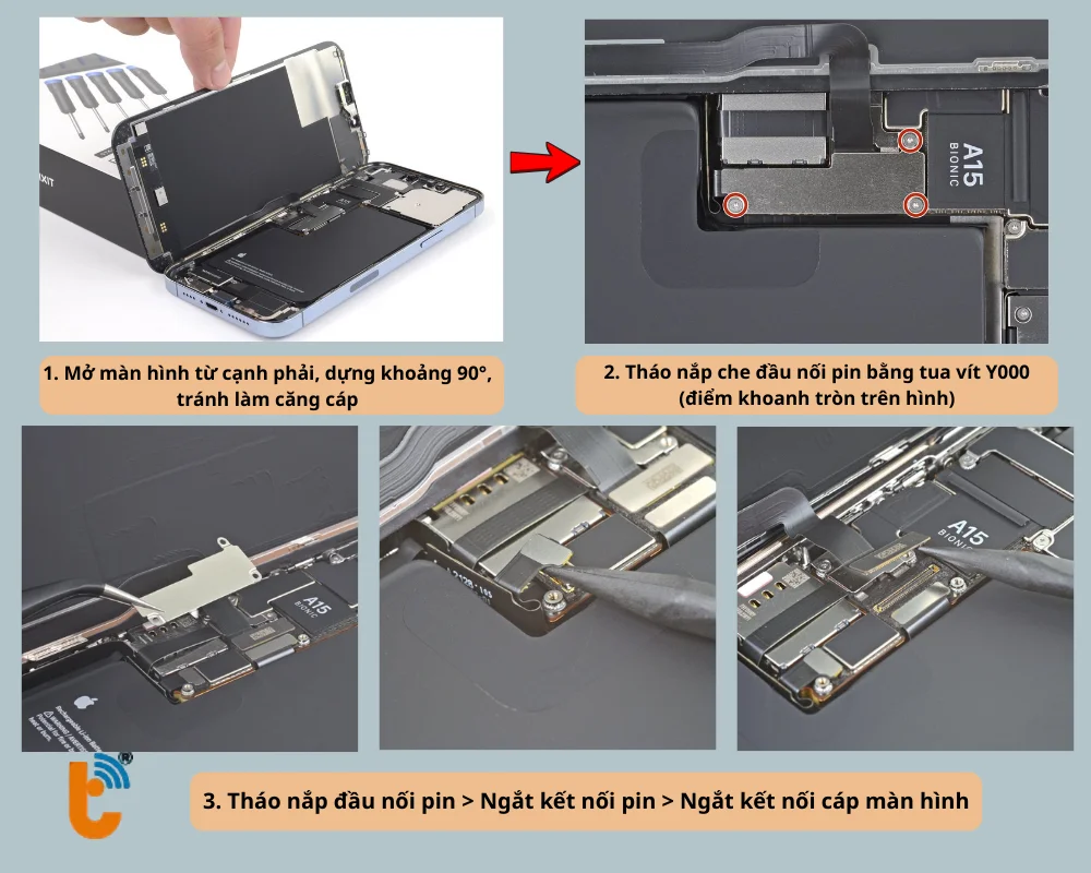 Mở màn hình - Ngắt kết nối pin và cáp màn hình