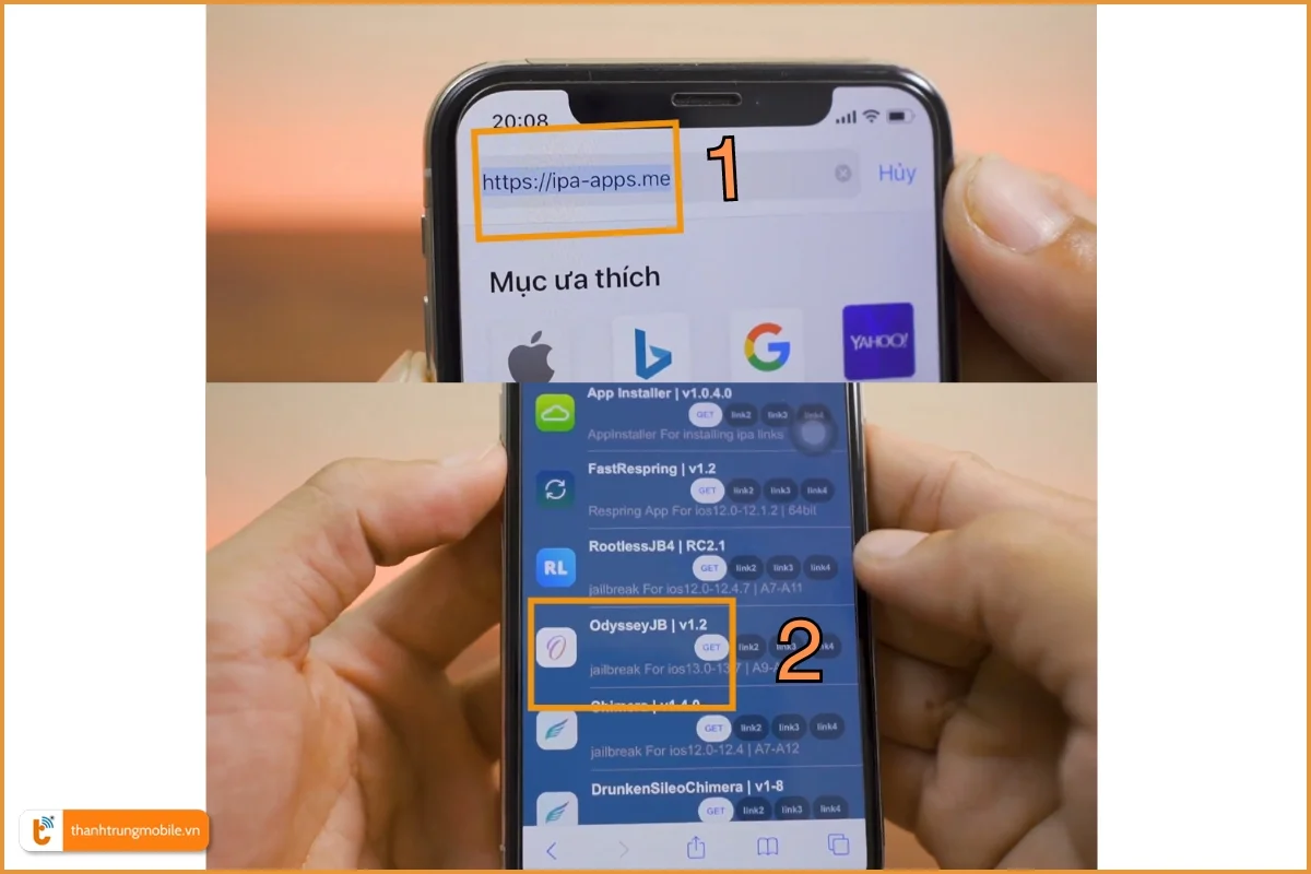 Mở Safari trên iPhone vào trang ipa-apps.me để cài Odyssey