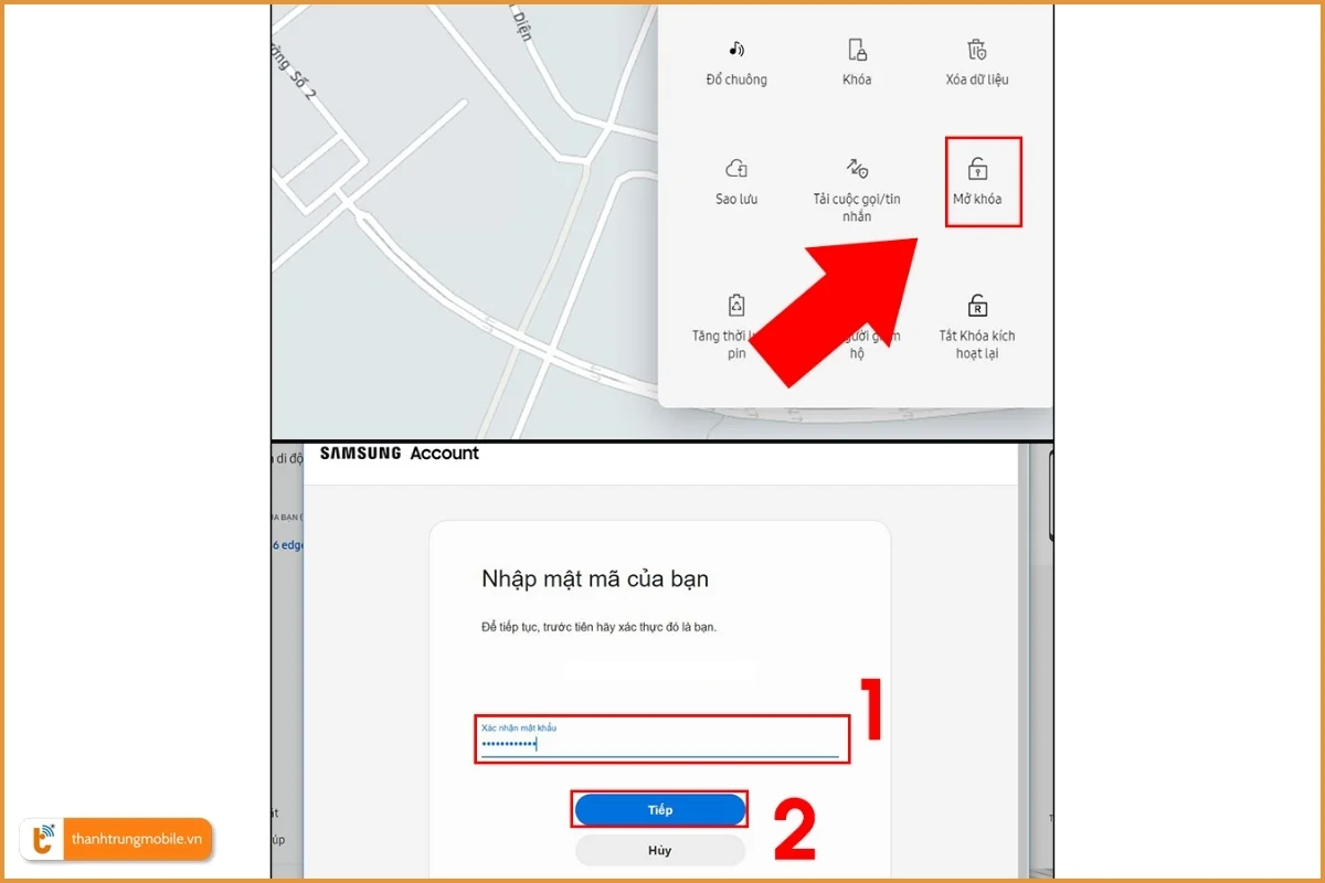 Nhập mật khẩu tài khoản Samsung để xác nhận mở khoá điện thoại