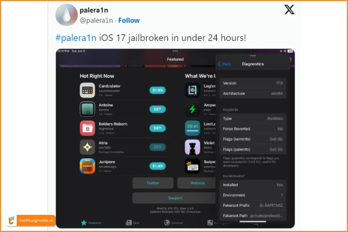 Nhóm palera1n công bố Jailbreak thành công trong 24 giờ sau khi iOS 17 ra mắt