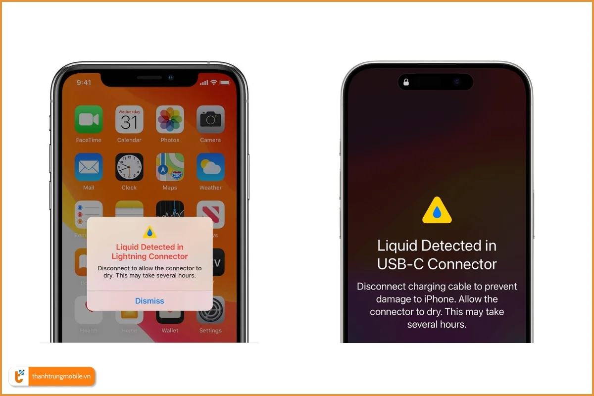 Phát hiện chất lỏng trong đầu nối Lightning / USB-C