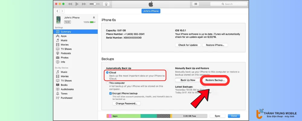 Restore Backup iCloud trên iPhone cũ