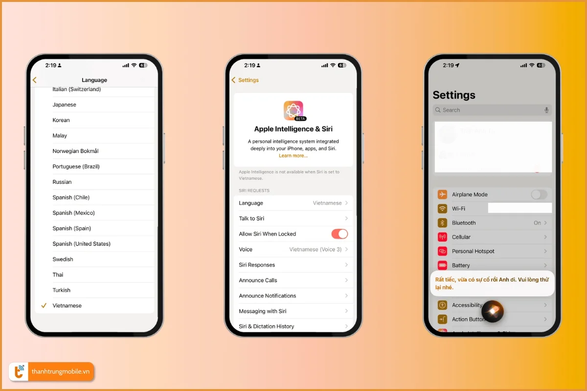 Siri có tiếng Việt nhưng Apple Intelligence chưa khả dụng với tiếng Việt