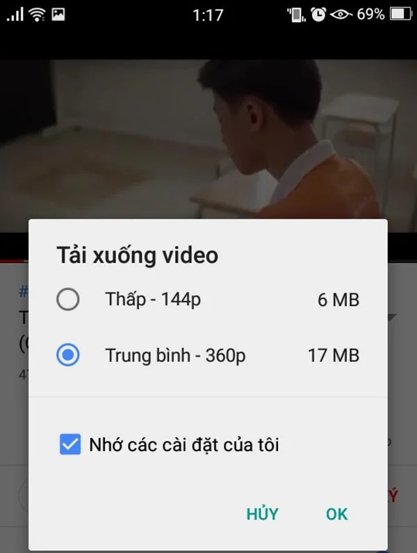 Chọn chất lượng video tải về