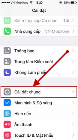 Chọn cài đặt chung