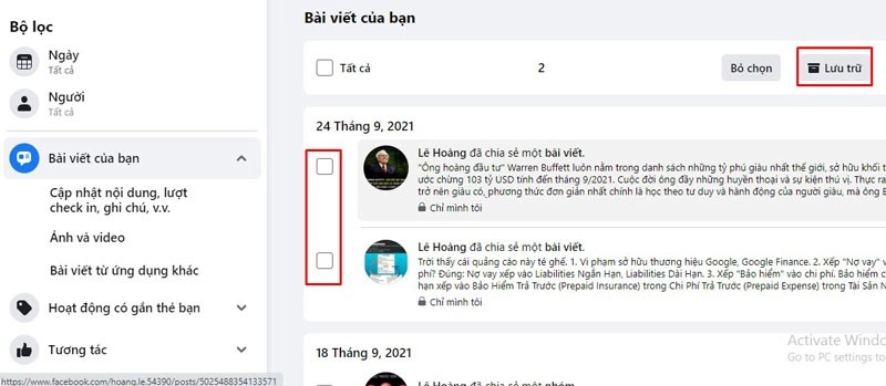 lưu trữ bài viết trên facebook 2