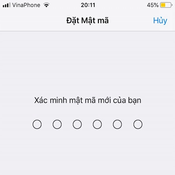 Xác nhận lại mã PIN vừa nhập