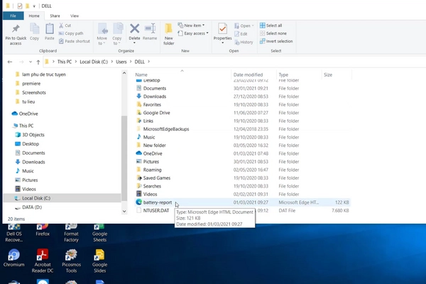 Mở ổ PC và chọn Battery report giống với cách ở trên