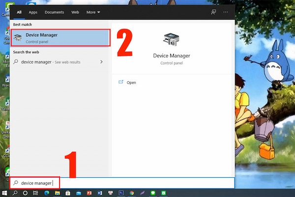 Nhấn vào biểu tượng Tìm kiếm sau đó Nhập Device Manager vào ô tìm kiếm và Nhấn Enter