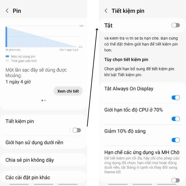 Mở tiết kiệm pin trên điện thoại Samsung (Android)