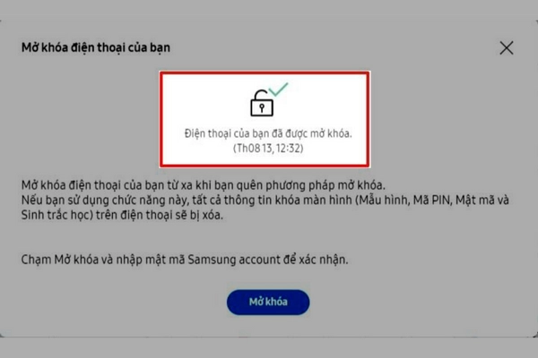 Hoàn tất mở khóa điện thoại