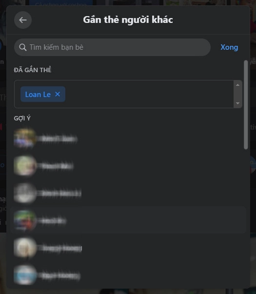 Chọn người gắn thẻ trong bài viết Facebook