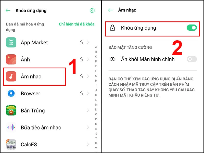 Chọn ứng dụng muốn khóa